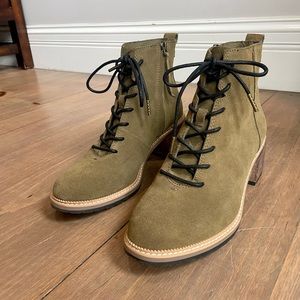 TOMS army green lace up booties